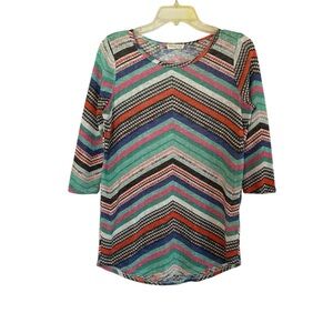 Flamingo Urban Multicolor Chevron 3/4 Sleeve Top Size S